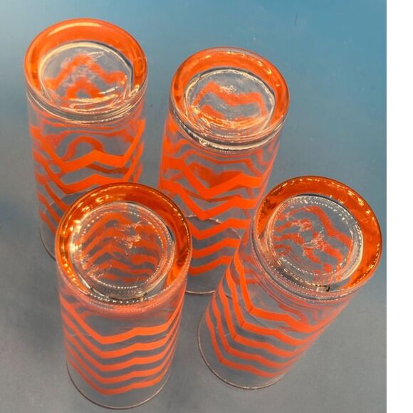 Libbey Crisa Orange Zig Zag Chevron Pattern Highball Glasses (set of 4) - Picture 4 of 4